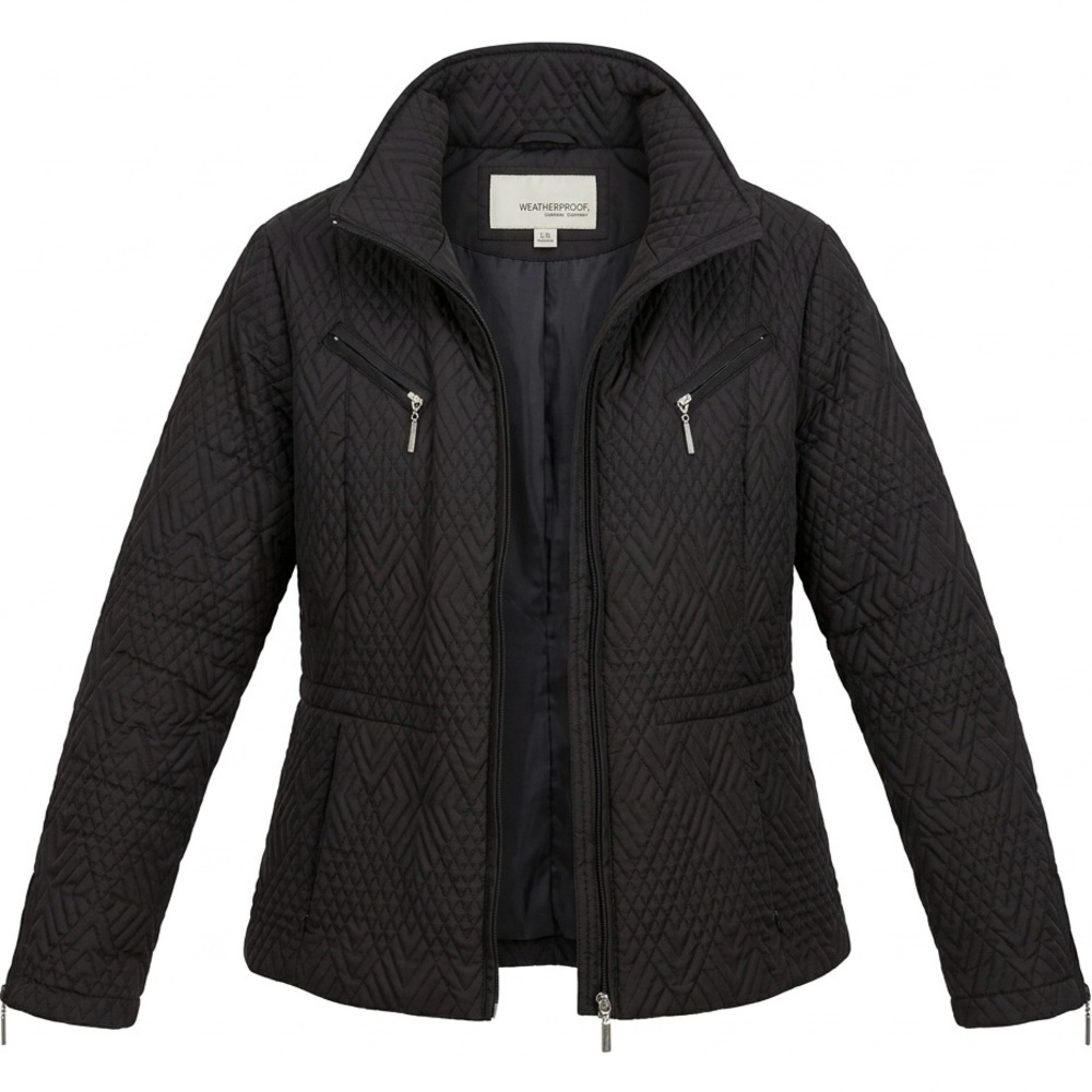 Weatherproof Garment Co. Black/Dark Brown Quilted Jacket with Hood - Size L